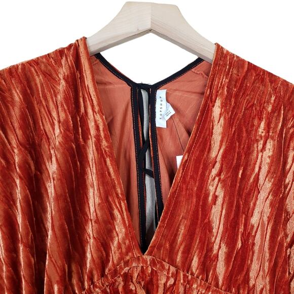 TOPSHOP Womens 6 Balloon Sleeve Velvet Minidress in Orange NEW Fits like 2-4 - Picture 6 of 15